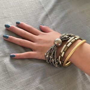 Stackable Mixed Metal and  Silver Heart Beaded Women’s Bracelet Set